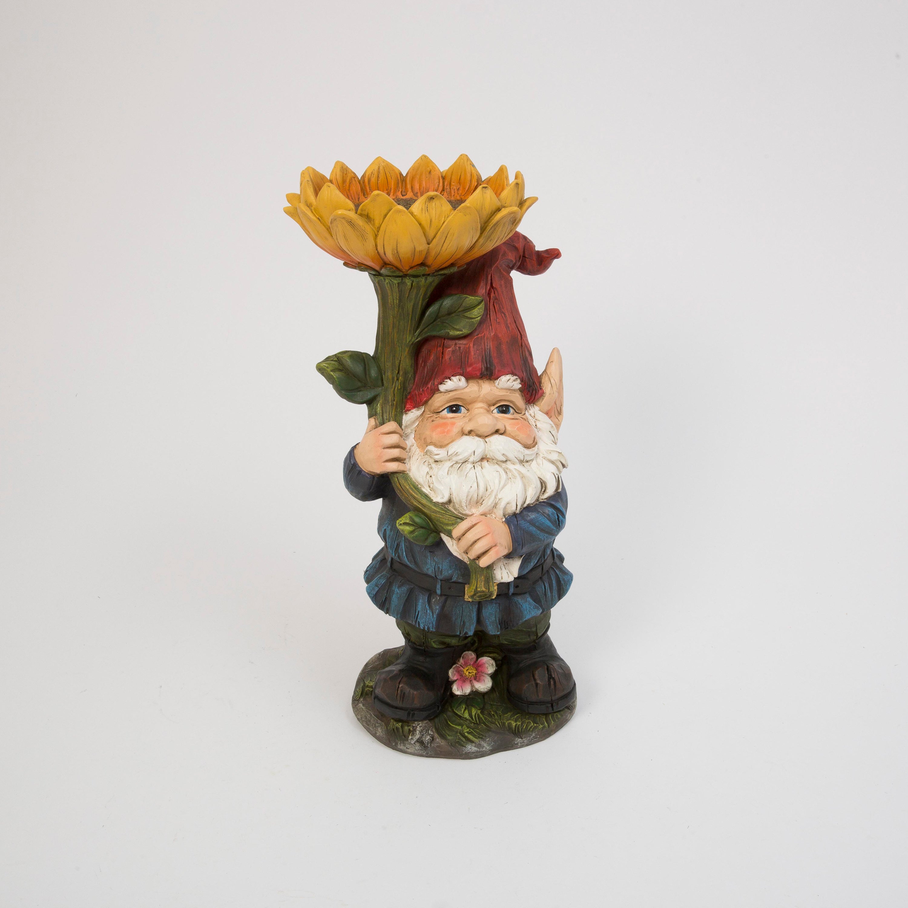 18.9 Inch Whimsical Resin Gnome with Sunflower Figurine